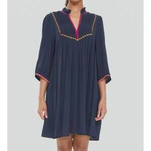 NEW ROOM 34 embroidered tunic dress in dark navy